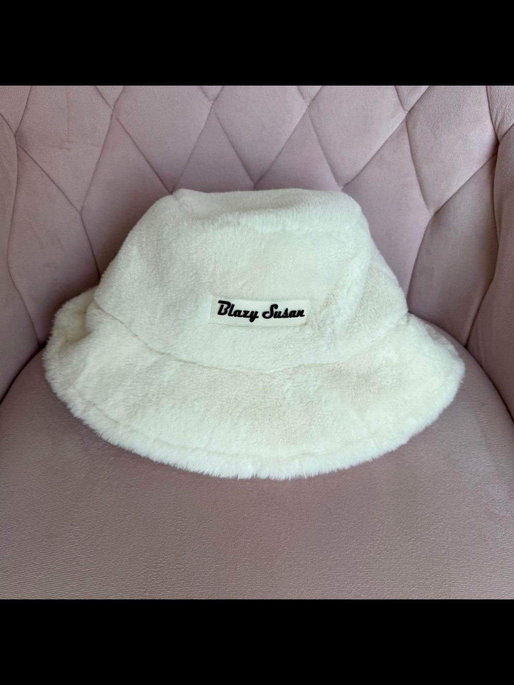 Blazy Susan White Faux Fur Fuzzy Bucket Hat